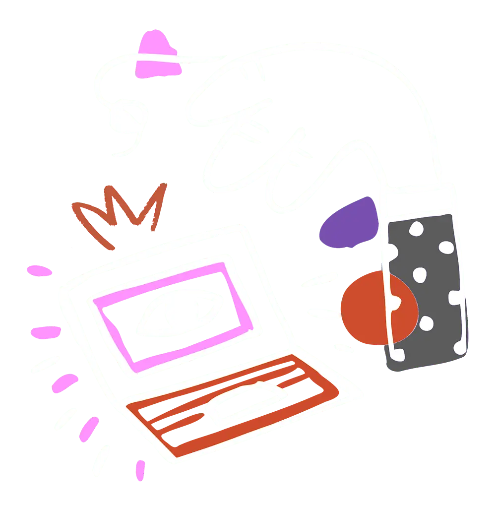Abstrakte Scribbles von einer Hand die auf einem Laptop tippt